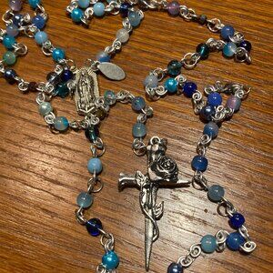Handmade Rosary with Multi Shade Blue Glass Beads